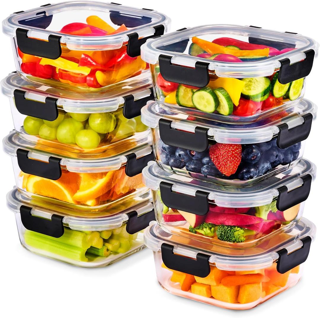 Sorbus Glass Meal Prep Containers, Dishwasher and Oven Safe Reusable Meal Prep Containers, Freezer Safe Glass Food Storage Containers with Airtight Lids (8 Square)