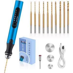 3-Speed Cordless Mini Drill Pen With 10 Small Drill Bits,Rechargeable Electric Hand Drill Pin Vise,Resin Drill Set For Jewelry Making, Resin, Plastic, Wood, Keychains DIY (BLUE)