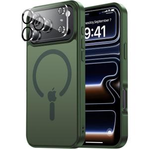 Magnetic for iPhone 17 Pro Max Case Fits MagSafe Camera Len Protector*1 16FT Drop Resistant Matte Skin Feeling Back Cover Shockproof Slim Fit for iPhone 17 Pro Max Phone Case 6.9 inch,Green