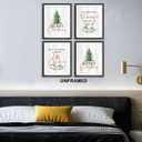 AEHIE Its The Most Wonderful Time of The Year Christmas Wall Art,Pine Tree Pictures Poster Prints for Office Farmhouse Bathroom Decor,Merry Christmas Themed Decor Wall Art Unframed 4pcs (12x16 in)
