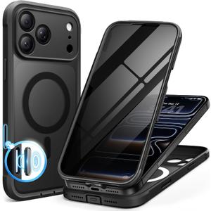 BERFY for iPhone 17 Pro Max Case, Compatible with MagSafe, Built-in Privacy Screen Protector, Camera Protection, Shockproof Full Body Phone Case 6.9", Translucent Black