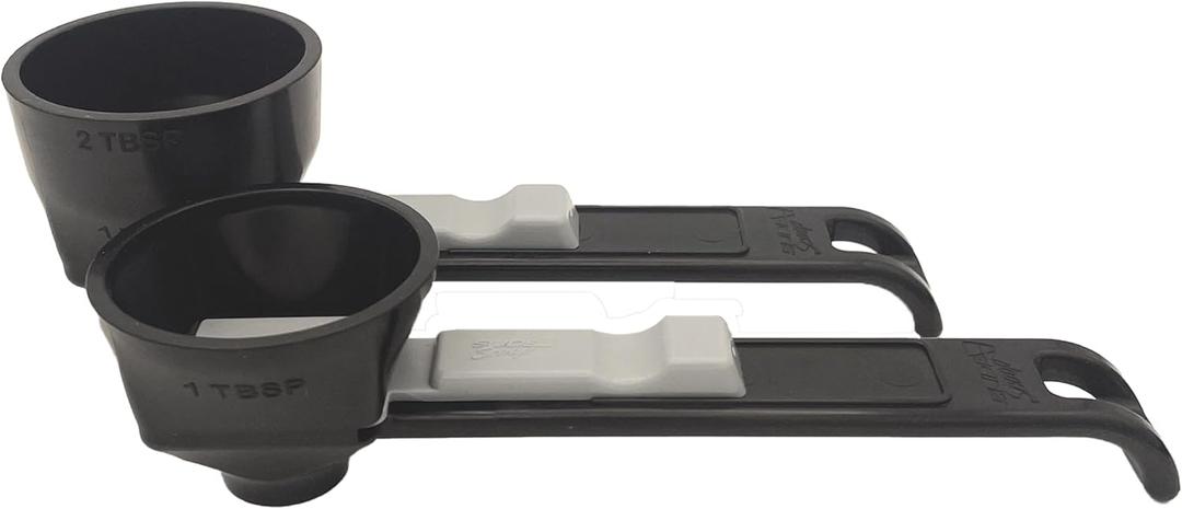 the original measuring scoop + funnel No spill preparation of protein powder, workout & sports drinks, baby formula & kcup refill Mess & Spill free - (Set of 1 & 2 Tablespoon) Black Scoop