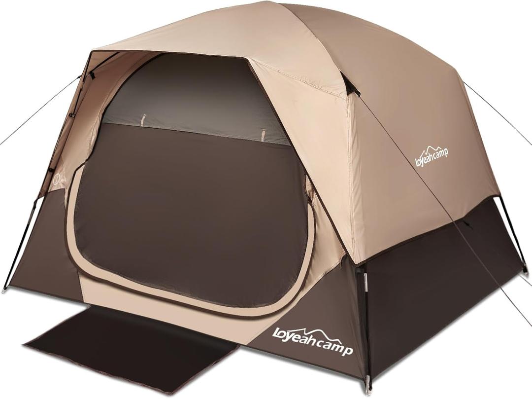 LOYEAHCAMP Tents 4 Person Camping Tent with Rainfly Easy Setup Waterproof Family Tents for Camping, Size of 92.5 inches * 84.6 inches x 59 inches which can hold 4 sleeping bags