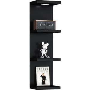 LitaEther Versatile 4 Tier Wall Shelf Unit, Black Lack Wall Shelf, Display Floating Shelf with LED Remote Control Light