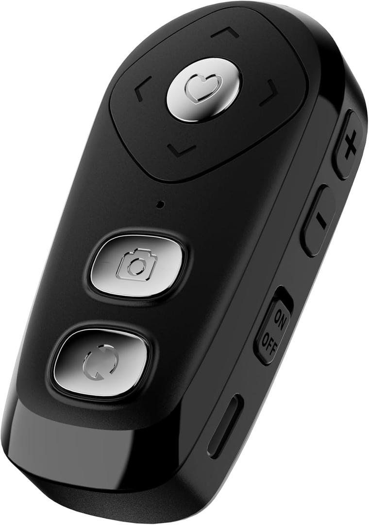 Camera Remote Control for iPhone with Zoom Shutter - Front/Rear Switch Page Turner for iPad Wireless for Photo & Video, Remote Clicker for iPad iPod and Most Smartphones for TikTok (Black)