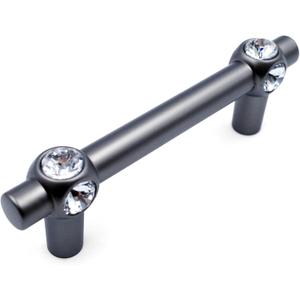 JETLAND Cabinet Drawer Crystal Pulls, 4-Pack, Grey with Clear Glass, 3" Hole Centers, Shining Cross, Cabinet Handles for Dresser Nightstand Furniture, PW6733GY076 (Gray)