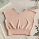 SOLY HUX Women's V Neck Knit T Shirt Short Sleeve Dressy Casual Tee Tops Medium