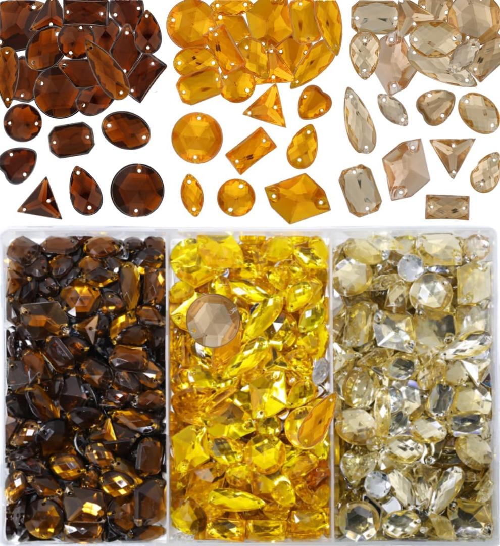Sinyanail 950 Pcs Gradient 3 Colors Acrylic Large Sew on Rhinestones Setting Crystal Gems Diamond Stone 2 Holes Flatback Rhinestones for Jewelry Clothes Shoes Bag Costume (Yellow)
