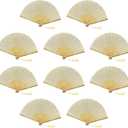 FANSOF.FANS Pack of 10 Fabric Handheld Fan with a Tassel Grade A Bamboo Ribs Party wedding Favour (Ivory Beige)