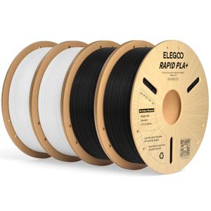 ELEGOO Rapid PLA Plus Filament 1.75mm Black & White 4KG, PLA+ 3D Printer Filament for 600 mm/s High Speed Printing, Dimensional Accuracy +/- 0.02 mm, 4 Pack 1kg Spool(2.2lbs)
