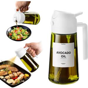 TrendPlain - Original 16oz/470ml Olive Oil Dispenser Bottle for Kitchen Gadgets and Air Fryer Accessories - Olive Oil Sprayer for Cooking w/Stickers - White