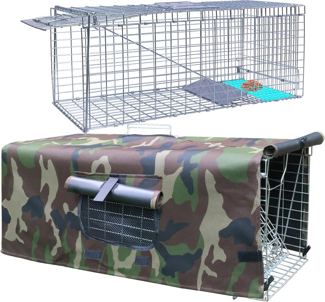 Anmials Trap Cage with Cover, Trap Cages Cover with Mesh Window for 1-2 Door Humane Animal Trap Cage 32 x 10 x 12inch