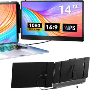 Laptop Screen Extender, 14" FHD 1080P IPS Dual Laptop Monitor Extender, Plug n Play Portable Travel Monitor for Laptops 13.3"-17" with HDMI/USB-A/Type-C, Compatible with Windows Mac Chrome Android