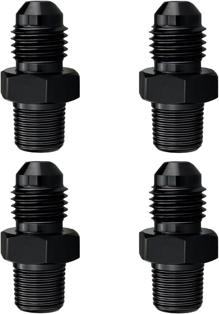 4AN Male Flare to 1/8" NPT Pipe Fitting Adapter Aluminum Straight Black, Pack of 4