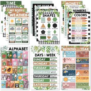 Hadley Designs 16 Educational Posters for Toddlers 1-3, Laminated Toddler Learning Posters for Preschool & Kindergarten, ABC Chart, Numbers, Colors, Shapes, Days of The Week, Farmhouse Classroom Decor