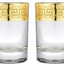 Joseph Sedgh Collection Greek Key Shot Glasses Set of 6-2 oz Heavy Base, Round Cylinder. Ideal for Tequila, Vodka, Aperitif, Espresso. Dishwasher Safe Premium European Grade Glassware