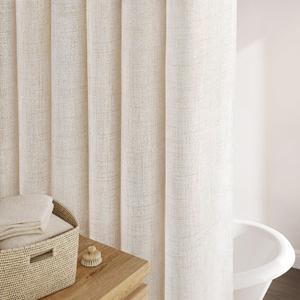 Awellife 84 Inch Extra Long Cream Linen Style Shower Curtain Set with 12 Durable Hooks - Textured Fabric Heavy Cloth Shower Curtains for Bathroom