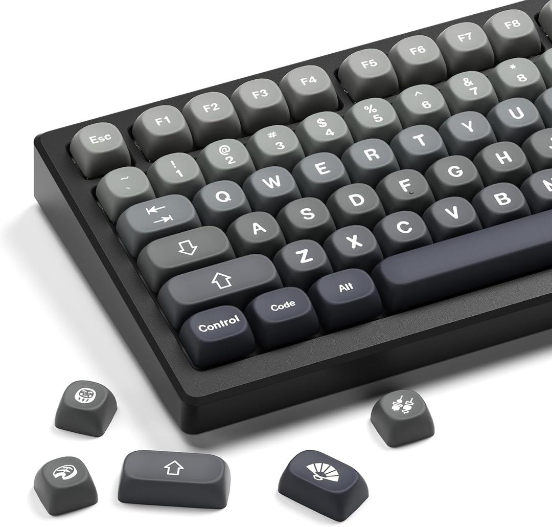 XVX PBT Keycaps-MOA Keycap, Custom Keyboard Keycaps 60 65 75 100 Percent, 5 Side Dye Sublimation, 132 Keys Keycap Set for Cherry Gateron MX Switches Keyboards, Gradient Gray