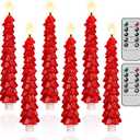 KunSwenn Christmas Tree Candles, Red Christmas Taper Candles, Set of 6 Real Wax LED Flameless Taper Candle, 9.8 Inch LED Tree Candlesticks for Xmas Home Decor