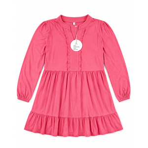 ANRABESS Womens Long Sleeve Dress 2025 Fall Casual V Neck Tiered Flowy Swing Short Mini Dresses Beach Travel Vacation Outfits Medium Hot Pink