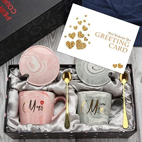 Mr And Mrs Ceramic Couple Coffee Mugs Set, Engagement Gifts for Couples Bridal Shower Gift for Bride, Valentine's Day His and Hers Anniversary Wedding Gifts for Couple, Unique Housewarming Gift Ideas