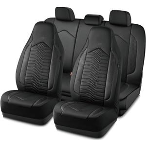 Skechers Memory Foam Car Seat Covers, Leather High Back Seat Covers Quilting Design,Waterproof Sports Car Seat Covers Full Sets,Airbag Compatible, Universal Fit for Most Cars, SUVs,Trucks,Black