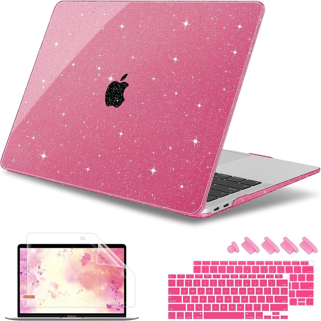 May Chen Compatible with MacBook Air 13 inch Case 2021 2020 2019 2018 Release Model: M1 A2337 A2179 A1932, Plastic Hard Shell Case for Ma Air 13 inch with Retina Display Fits Touch ID, Peach Glitter