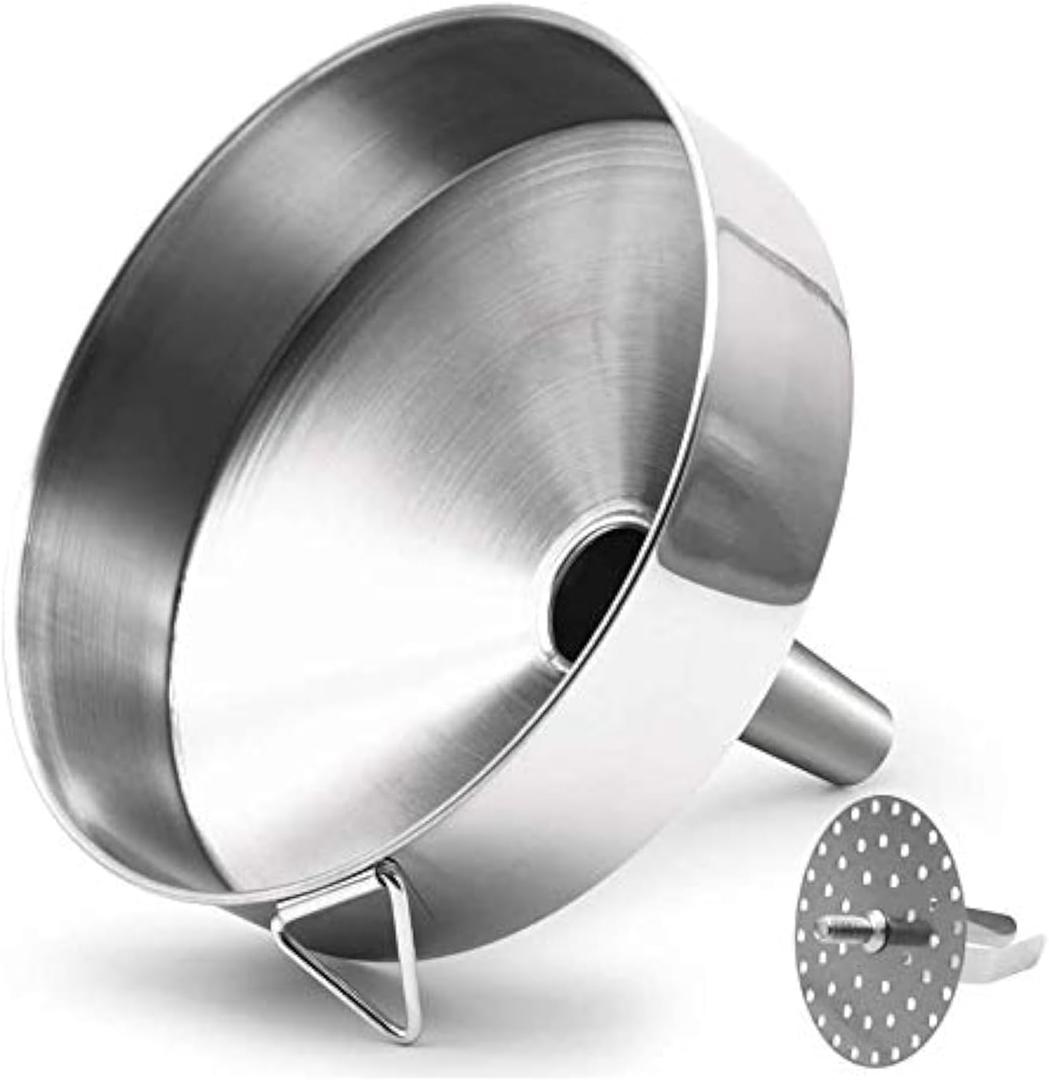 Super Large Stainless Steel Large Funnel with Detachable Strainer/Filter for Cooking Oil and Transmission Liquid and Powder, Food Grade Metal Kitchen Funnels