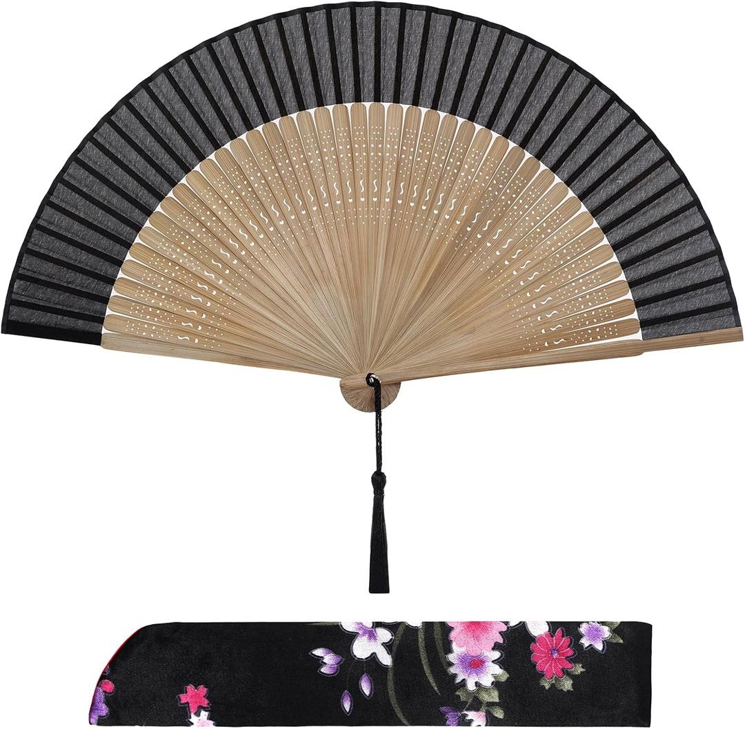 Small Folding Hand Fan for Women, Foldable Chinese Japanese Vintage Bamboo Silk Fan for Hot Flash, Party, Performance, Gift, Church, Decoration, EDM, Music Festival, Dance