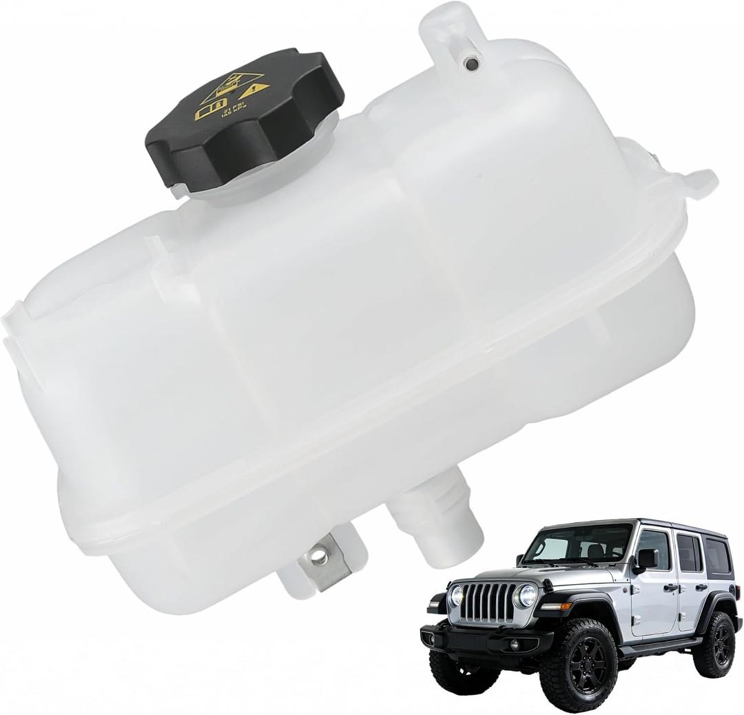 Engine Coolant Reservoir Tank with Cap Compatible with Jeep Wrangler JL 2018-2024 V6 3.6L 3.0L Diesel - Radiator Overflow Expansion Recovery Bottle Replaces 68283565AB CH3014196