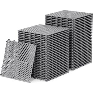 60-Pcs Interlocking Tile, Indoor/Outdoor Drainage Interlocking Floor Tiles 11.8" x 11.8", Anti-Slip Waterproof Soft PVC Splicing Flooring Tile for Garage Patio Pool Bathroom, Grey