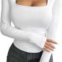 Womens Long Sleeve Shirts Slim Fit Y2k Square Neck Tops Casual Going Out Basic Tees Clothes, XL