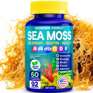 Wonder Family Sea Moss Dietary Supplement Capsules, 500mg Per Capsule, 60 Capsules, Pack Of 5 (EXP: 08/2026)