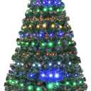 Goplus 5ft Fiber Optic Artificial Christmas Tree, Pre-Lit Xmas Tree with Colorful LED Lights, 8 Lighting Modes, 180 Branch Tips, Foldable Metal Base, for Home Office Party Holiday Decor