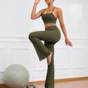 Flare Yoga Pants for Women with Pockets, High Waist Flared Leggings | No Front Seam,Opaque Coverage,Soft Stretch Fabric,Tummy Control,Two Side Pockets for Workouts (Green, L)