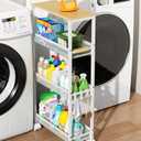 TIPGO Utility Slim Storage Cart, 4 Tier Rolling Cart with Wheels, Narrow Storage Cabinet for Bathroom, Laundry Shelves for Room Organization, Small Organizer for Kitchen, Office and Dorm (White)