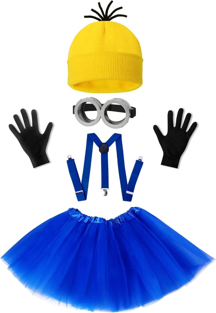 WISHTEN 5 PCS Halloween Costume for Kids Girls,Goggles/Beanie/Tutu Skirt/Suspenders/Gloves Halloween Costume Accessories