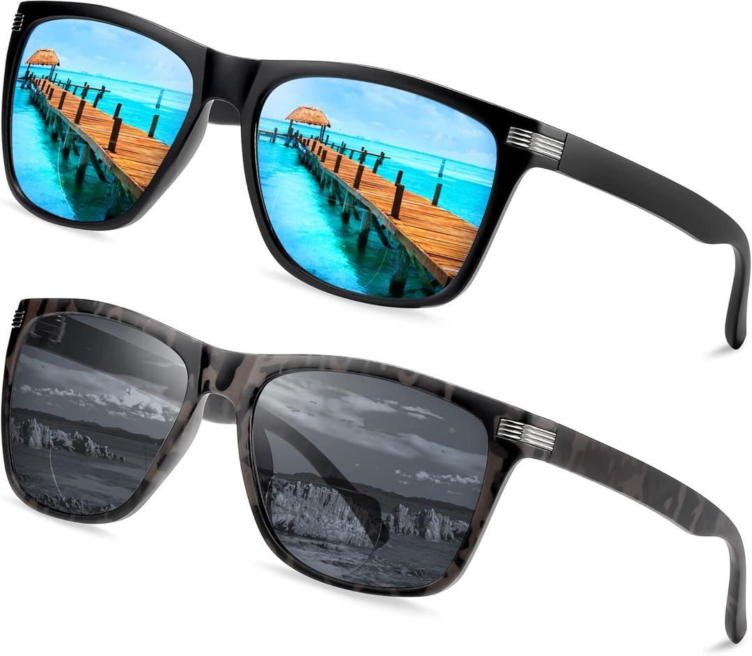 EYEGUARD 2 Pack Bifocal Reading Sunglasses for Men UV400 Protection Outdoors Classic Designer Sun Readers (Black+blue)