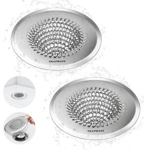 TRAPMATE 2 Pack Bathroom Sink Drain Strainer, 4.4" Fast Drainage Shower Drain Hair Catcher, Anti-Slip Bathtub Drain Hair Catcher, Stainless Steel Shower Drain Cover for Tub, Sink (Patented Product) (Silver Silver)