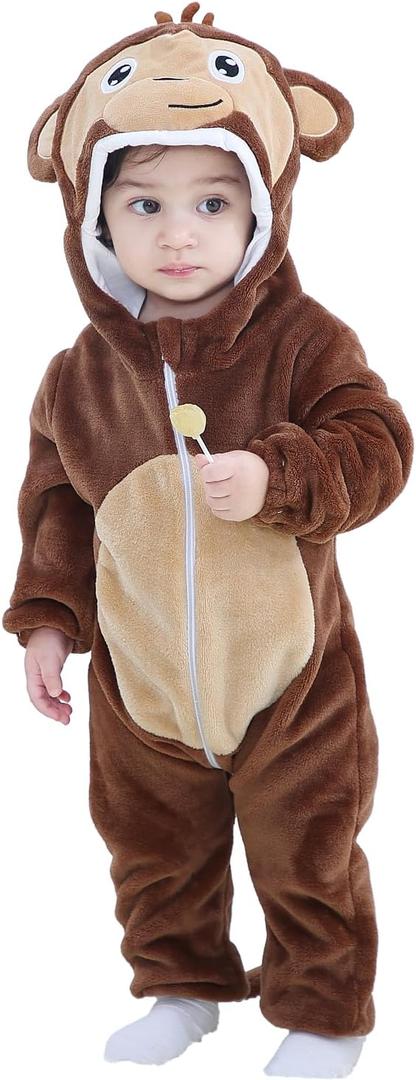 Dream Cosplay Unisex Baby Costume, Baby Flannel Animal Halloween Home Clothing (12-18 Months/Height: 30"-32", Monkey)