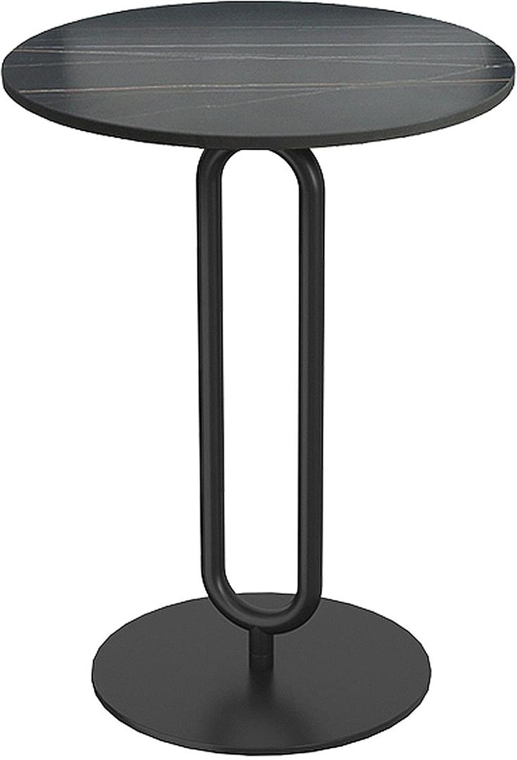 Round Coffee Table with Rock Slab Top and Carbon Steel Base, End Table/Side Table/Dining Table/Sofa Table for Living Room, Bedroom, Cafe , 17 inch