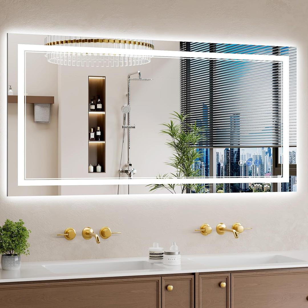 24"x48" LED Bathroom Mirror with Lights, Anti-Fog, Backlit + Front Lit, Dimmable, Led Vanity Mirror for Wall, Lighted Bathroom Mirror, 3 Colors, Shatter-Proof Tempered Glass (White)