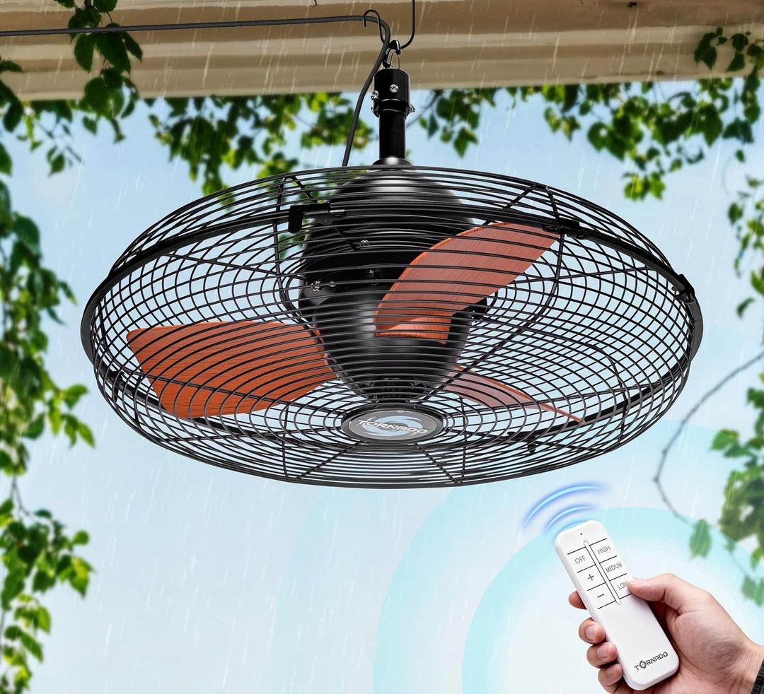 Outdoor Ceiling Fan for Patios, 20 Inch Gazebo Fan Waterproof Remote&Cord Control, 3 Speed, Low Noise, Plug in Ceiling Fan for Pergola, Porch, Gazebo, Patio (Bronze)