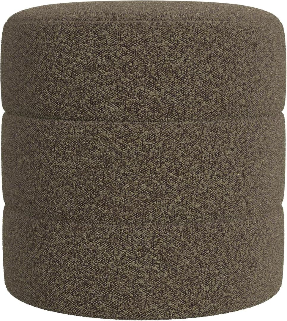 HomePop Upholstered Round Ottoman (No Lid, Seat Only) | HomePop Home Dcor | Round Pouf Foot Rest Dark Brown Boucle