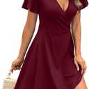RUMIA Womens Casual Dresses Wrap V Neck Dress A-Line Ruffle Sleeve Summer Sundress Fashion 2026 (Red)