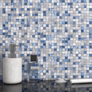 BeNice Peel and Stick Backsplash Tile Stickers, Kitchen Bathroom Wall Adhesive Small Metal Tiles Square-5sheets Blue Mix