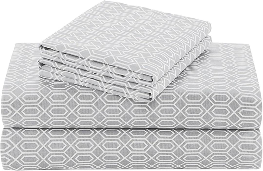 Comfort Spaces 100% Cotton Sheet Set Breathable, Lightweight, Soft with 12" Elastic Pocket Fits up to 14" Mattress, All Season Cozy Bedding, Matching Pillow Case, Twin Diamond Taupe 3 Piece