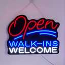 Large Open Walk Ins Welcom Neon Sign,Led Open Business Signs for Shop Bar Club Pub.Super Bright Light Red Open Black Backboard for Barber Shop or Restaurant,12V Powered., 24 inches x 18 inches