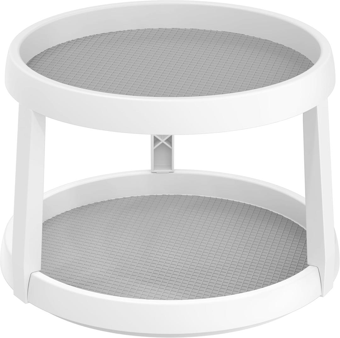 Simple Houseware 2-Tier Lazy Susan Spice Organizer, 10-Inch Diameter, White/Gray