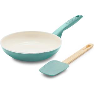 GreenPan Rio Healthy Ceramic Nonstick 8" Frying Pan Skillet and Silicone Spatula Set, Soft Grip Handle, Breaktfast Meal Set, PFAS-Free, Dishwasher Safe, Oven Safe, Turquoise